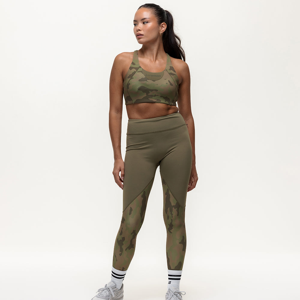 Vertex Camo Multi Strap Sports Bra - Military Green