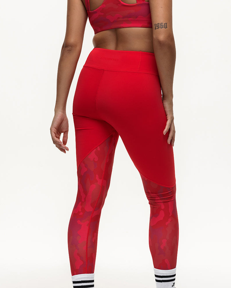 Vertex Camo High Rise Leggings - Ruby Red
