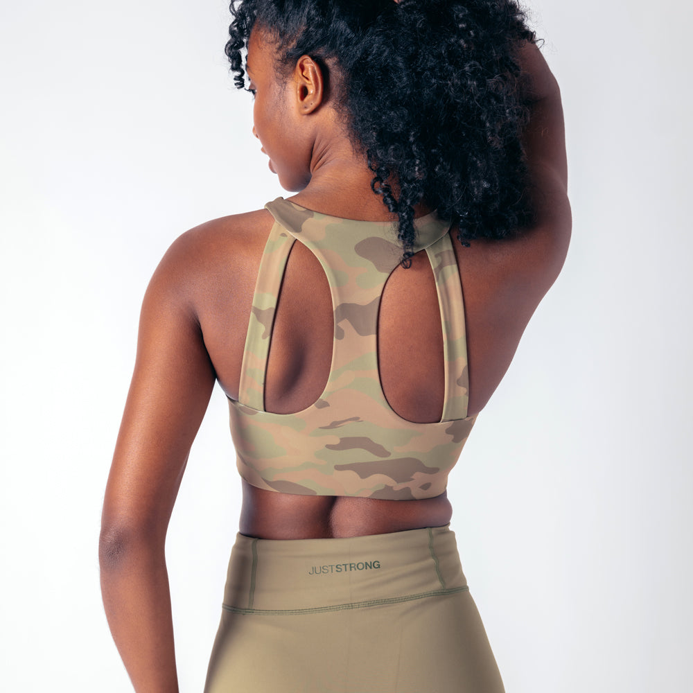 Vertex Camo Multi Strap Sports Bra - Military Green